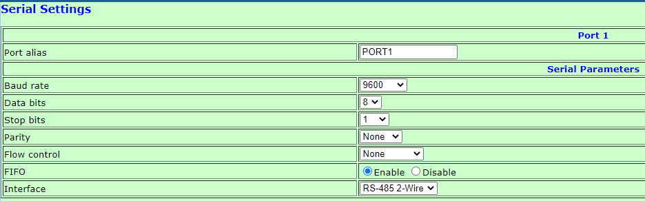 Nport Serial Port Settings